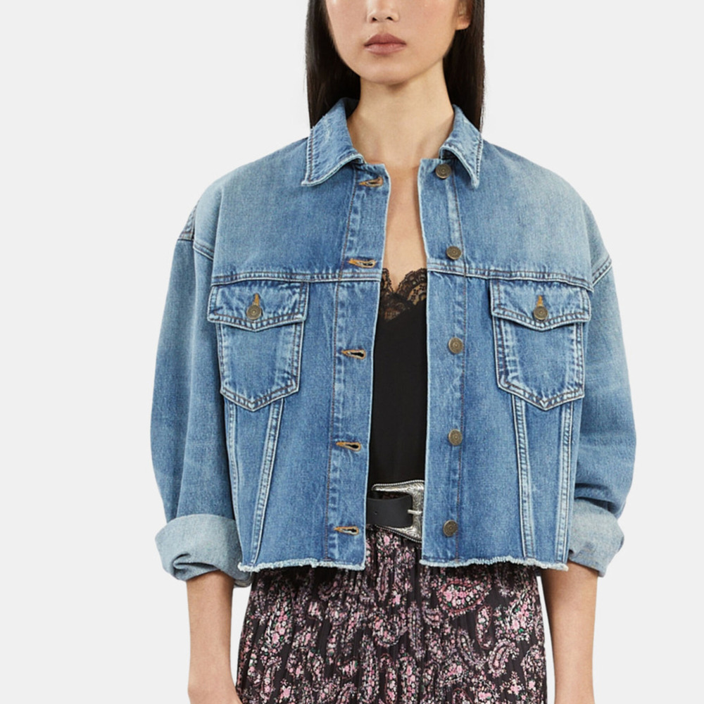 The Kooples Cropped Short Blue Denim Jacket size 36 small